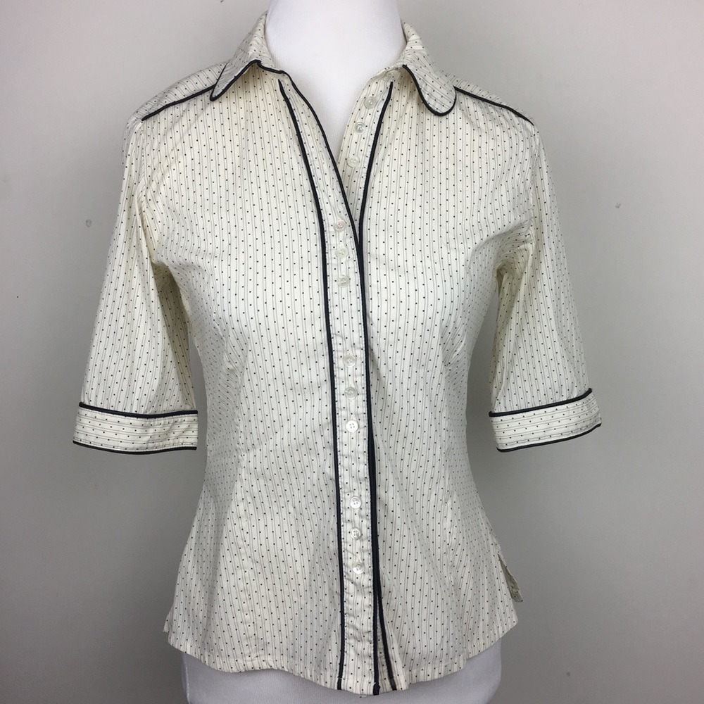 WHISTLES london micro black polka dot white button-up blouse SZ 8